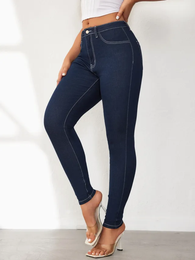 Women's Jeans High Waist Slimming And Tight Dark Blue - Shop at LoveMi