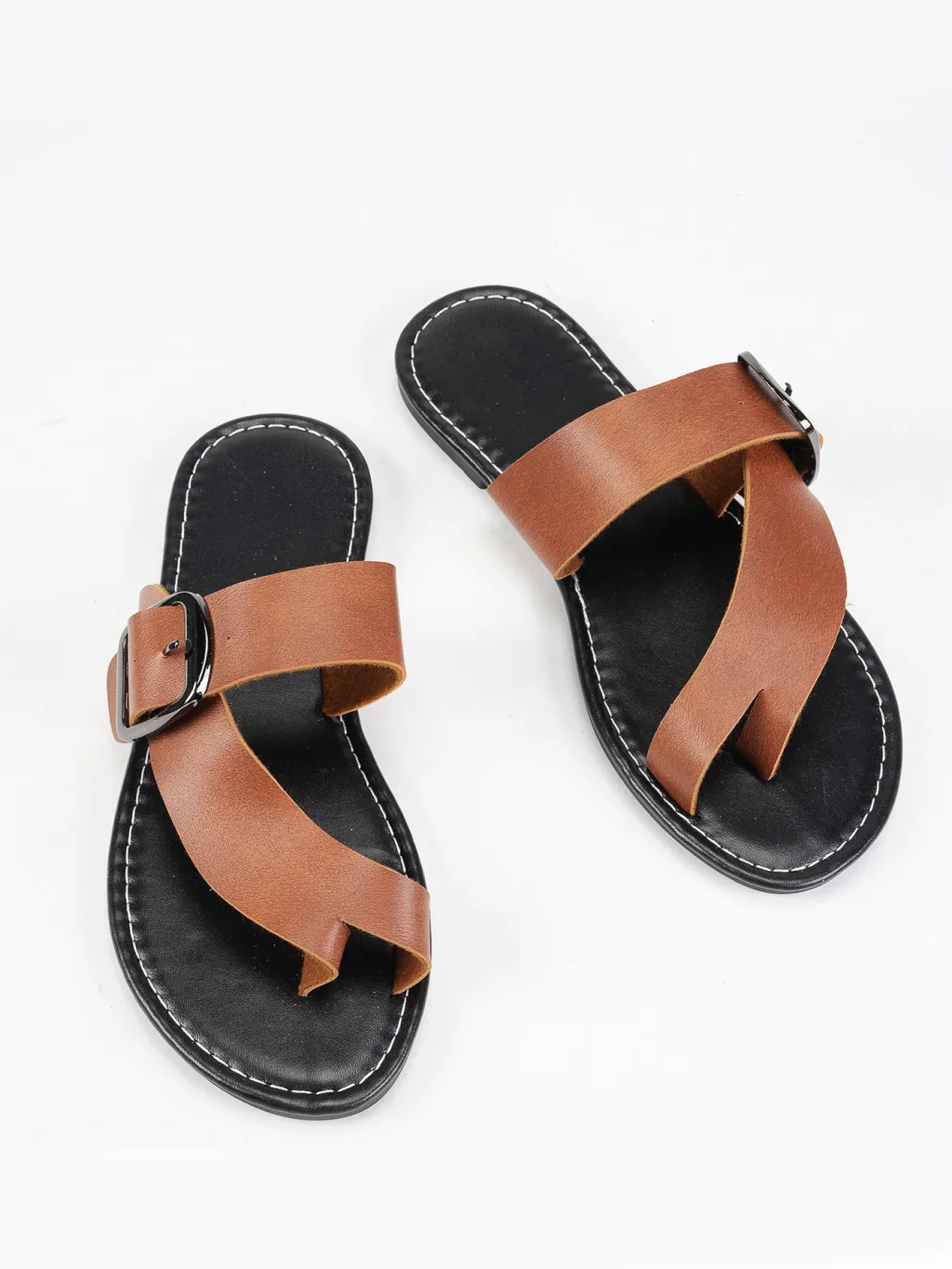 Summer Buckle Toe Clip Sandals Fashion Flat Beach Shoes Casual Comfortable Slides Slippers - Brown