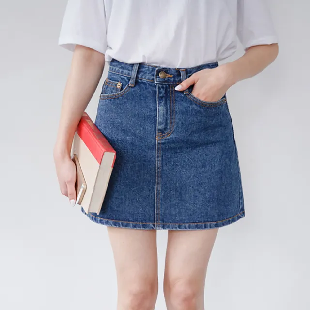 Korean Style Two pocket Short High Waist Skirt Dark Blue - Shop at LoveMi