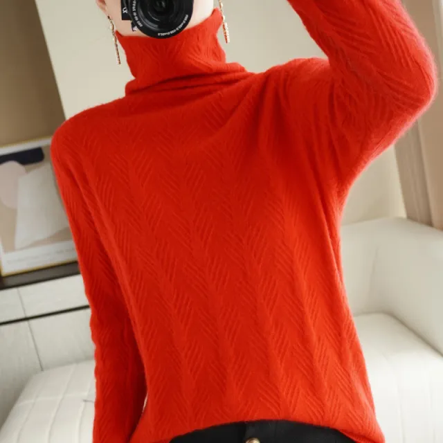 Pure Wool Cascading Collar Pullover Loose Sweater New Year Red - Shop at LoveMi