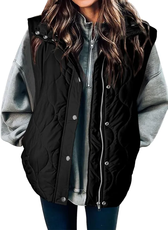 Zipper Thermal Vest Cotton padded Coat Black - Shop at LoveMi