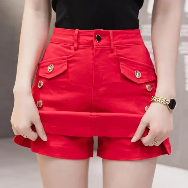 Women's Fashion Denim Short Culotte Red - Shop at LoveMi