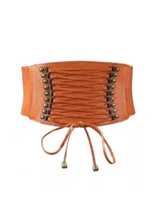 Women's Nail Elastic Imitation Leather Wide Belt Leisure All-matching Strap Waist Seal - Camel - View 1