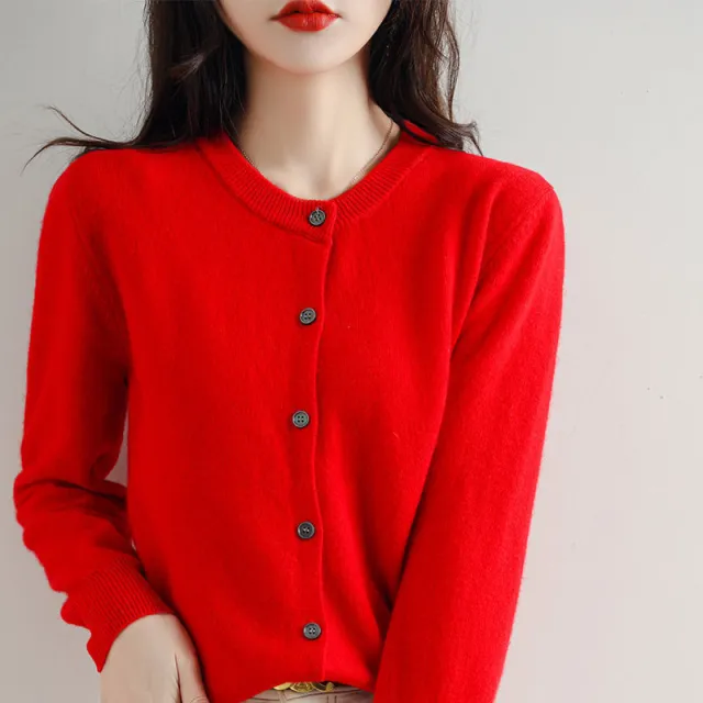 Round Neck Knitted Cardigan Coat For Women Bright Red - Shop at LoveMi