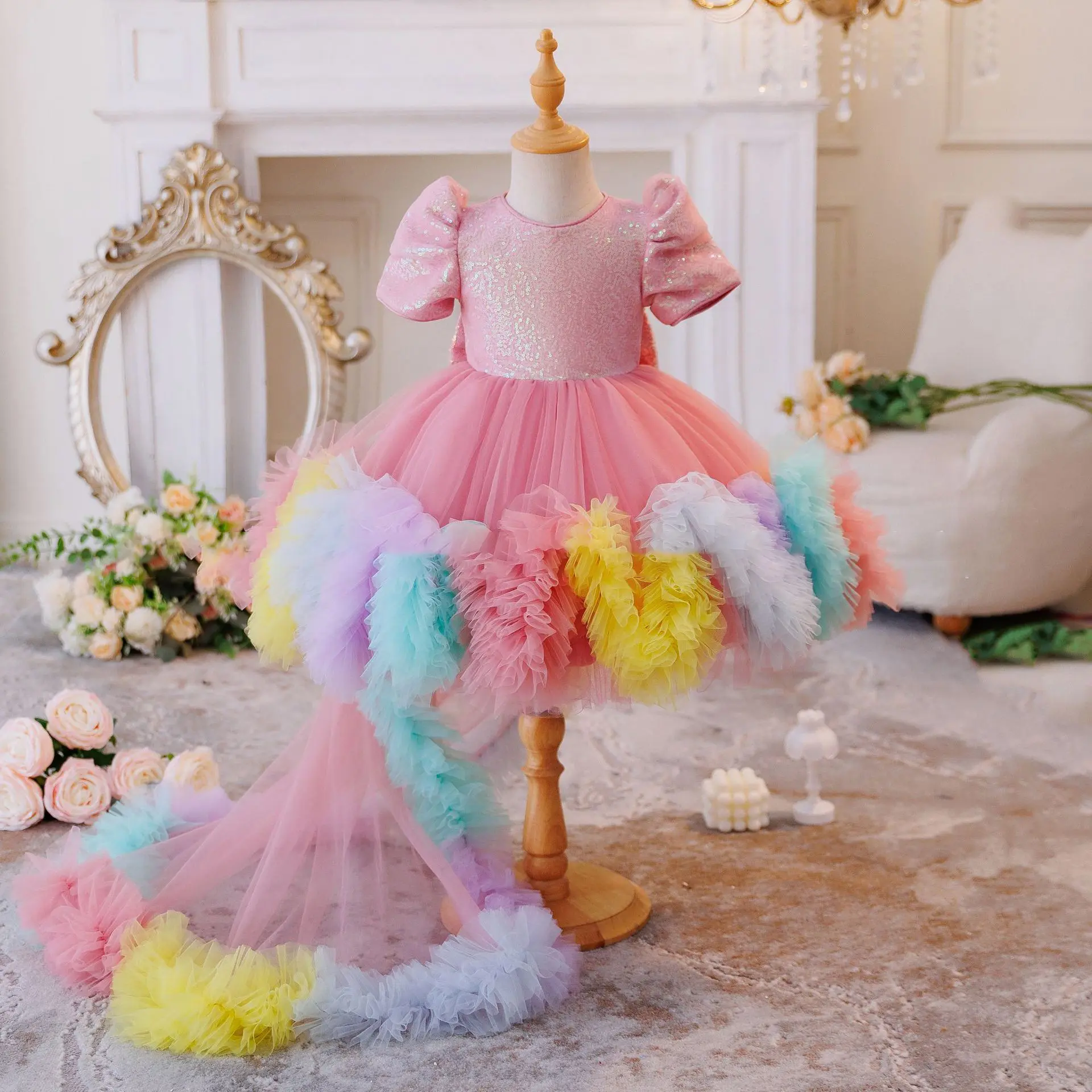 Girls Rainbow Princess Tutu Dress - Heavy
