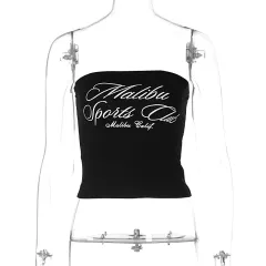 Women's Letter Print Tube Top Vest Midriff-baring Top - Black - View 1