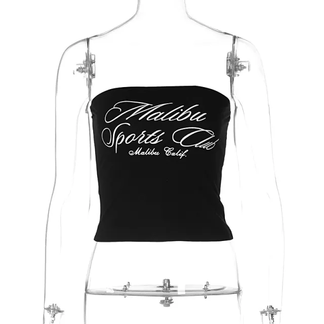 Women's Letter Print Tube Top Vest Midriff baring Top Black - Shop at LoveMi
