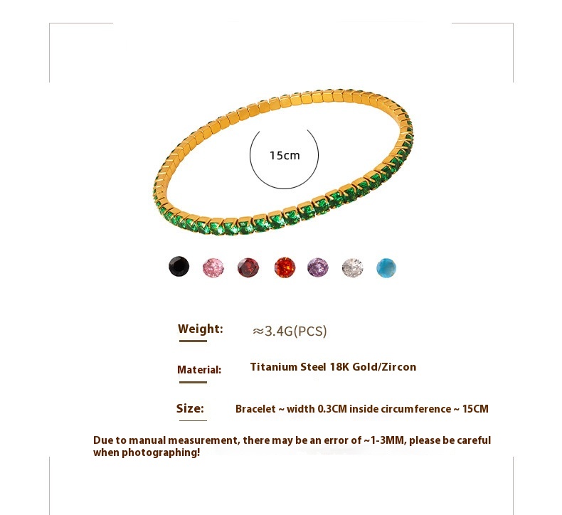 Colorful Zircon Stretch Bracelet Titanium Steel