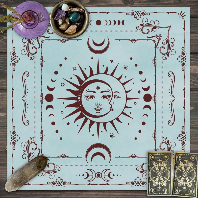 Tarot tablecloth board game decorative cloth with power mandala moon phase floral butterfly design.