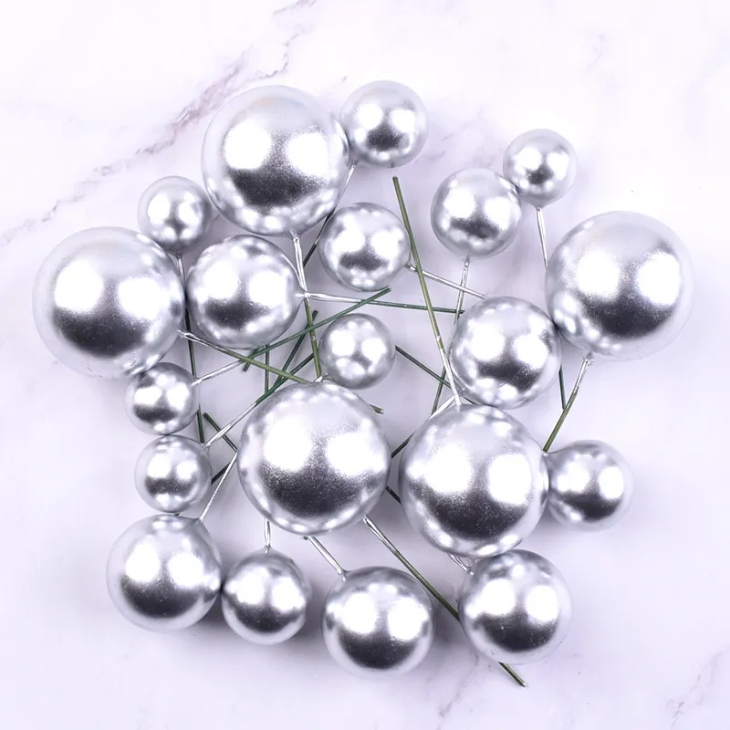 20 Pack Golden Ball Silver Ball Birthday Cake Decoration Card - Silver 20Pcs