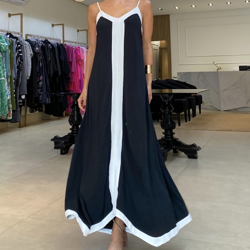 Women's Vacation Sling Contrast Back Loose Dress Black - Shop at LoveMi