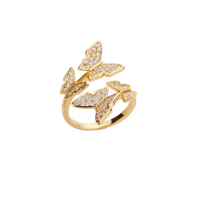 Personality Zircon Butterfly Ring Exquisite Three dimensional Ring Adjustable Ring Open Ring Women Adjustable Opening - Shop at LoveMi