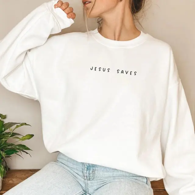 Jesus Save Christian Sweatshirt Faith Top White - Shop at LoveMi