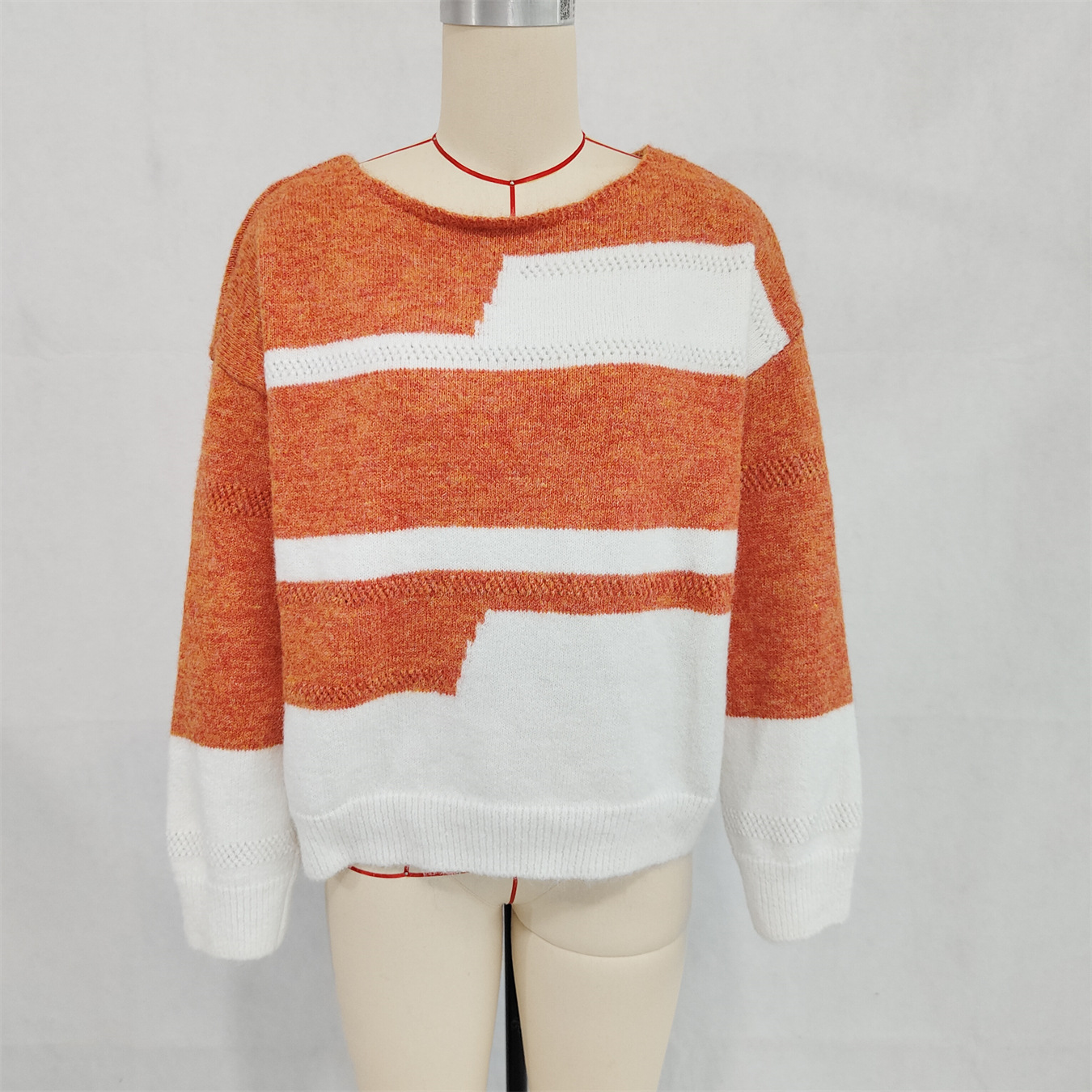 Simple Commute Irregular Contrast Color Round Neck Long Sleeve Sweater