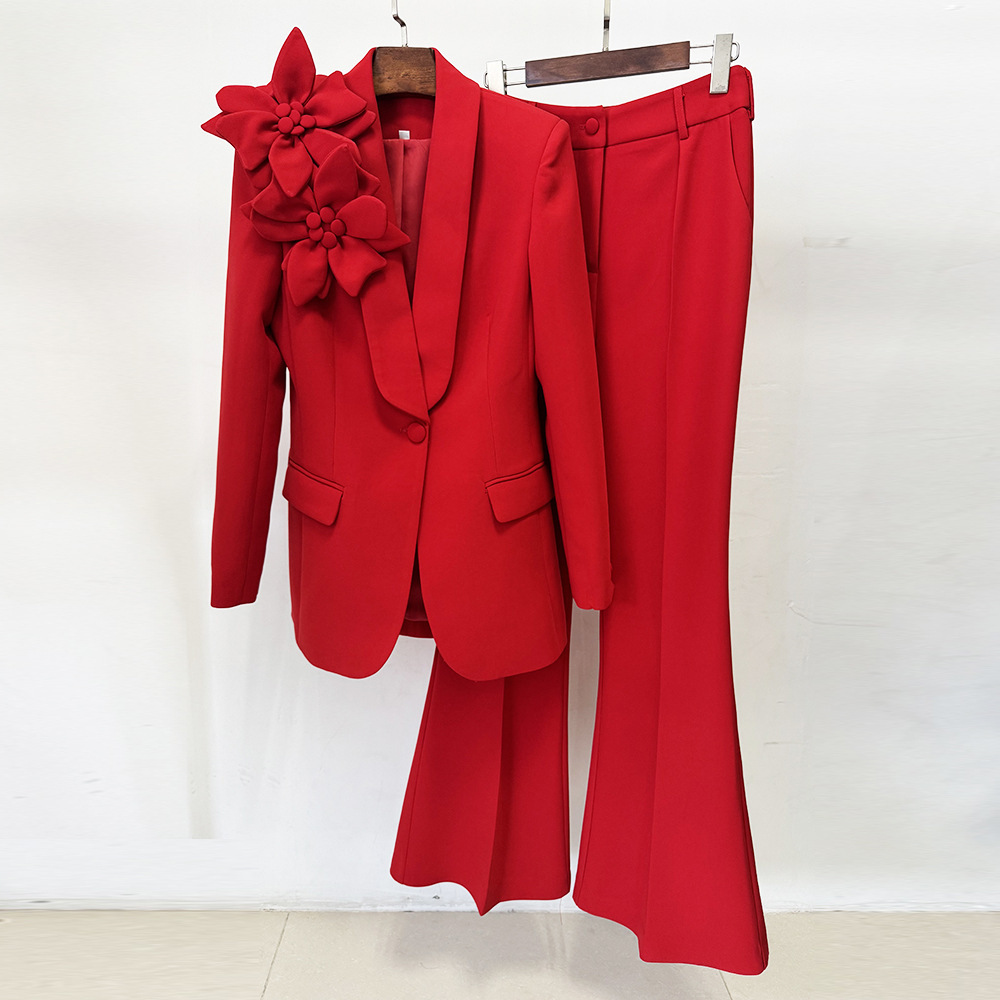 Women's Solid Color Flower Loose Suit Set 6