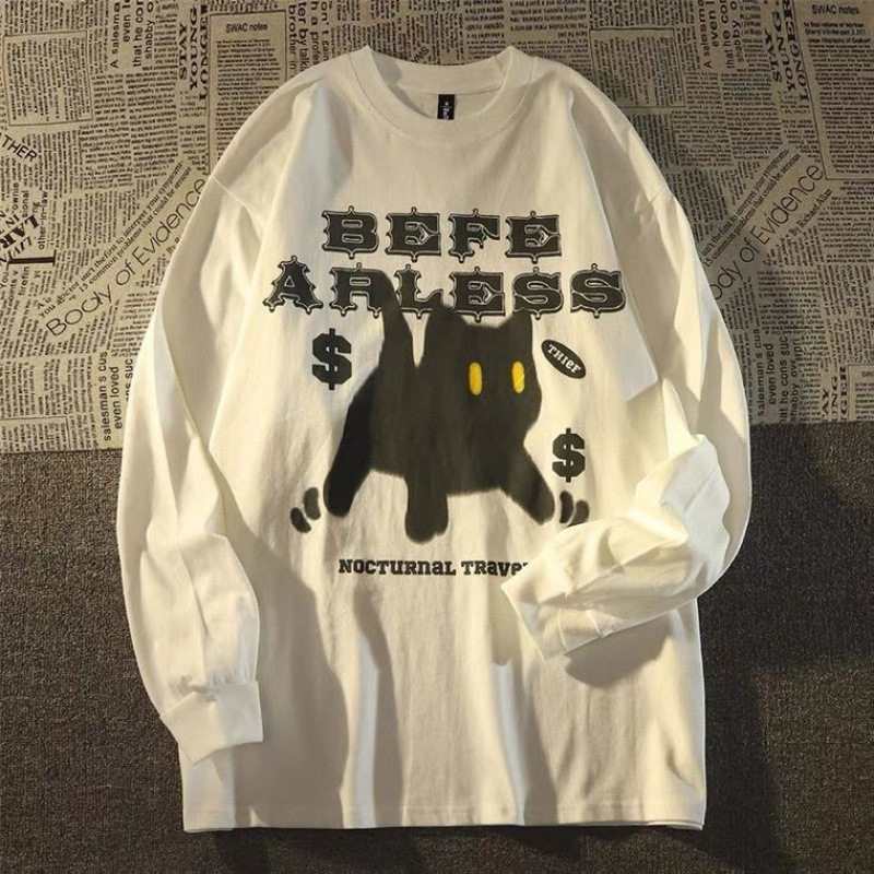 Retro Kitten Long Sleeve Men's And Women's Tops