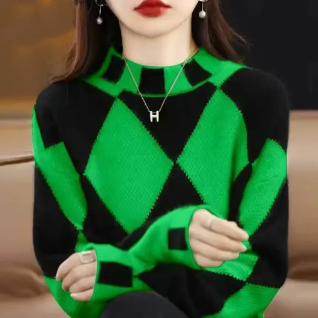 Mock Neck Sweater Bottoming Shirt New Color Matching Green - Shop at LoveMi