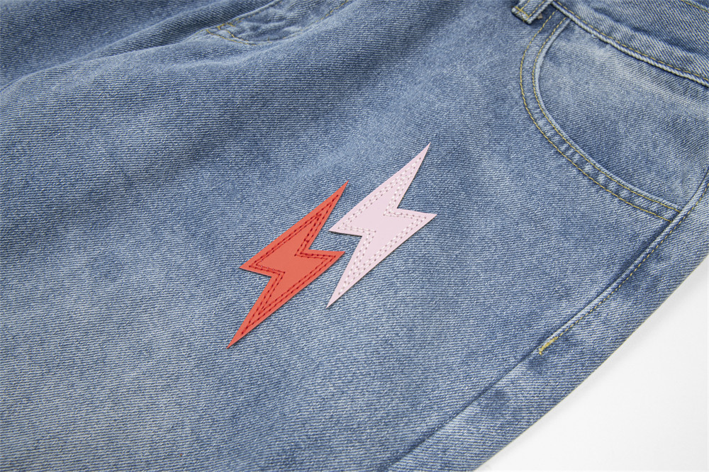 Lightning Embroidered Denim Trousers Men - Image 31