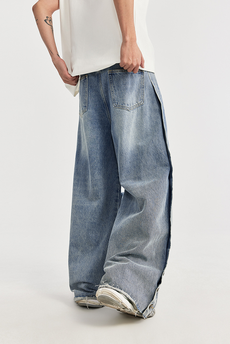 New Trendy Brand Street Retro Style Personality Washed Wide Leg Jeans