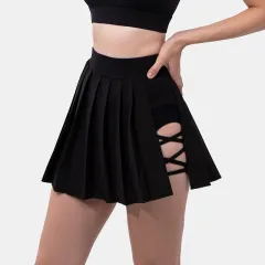 Pleated Exercise Skirt Anti-exposure Feather Tennis Yoga Skirts - Black - View 1
