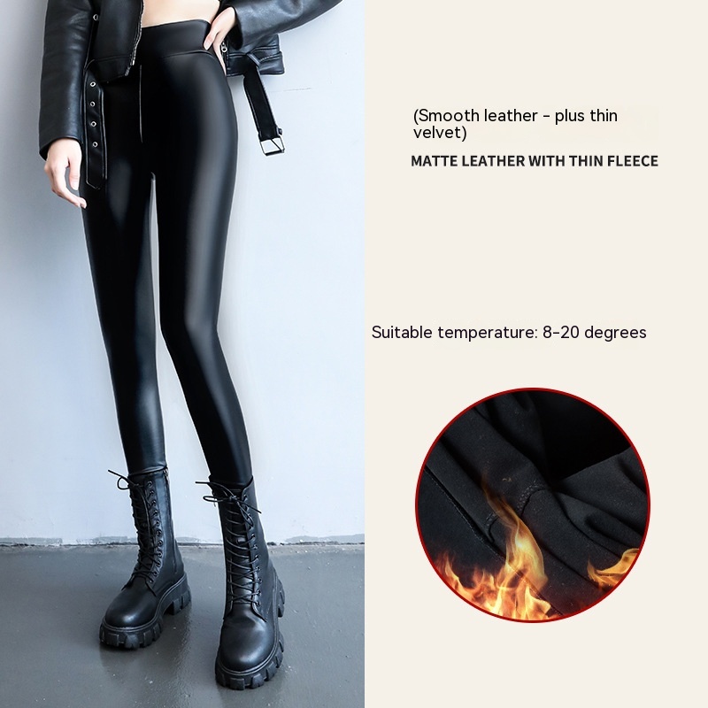 PU Fleece lined High Waist Slimming Windproof Waterproof Leggings Style2 Xl - Shop at LoveMi