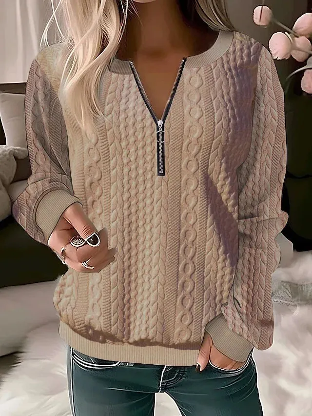 European And American Zipper Sweater Women's Coat Cardigan - Khaki