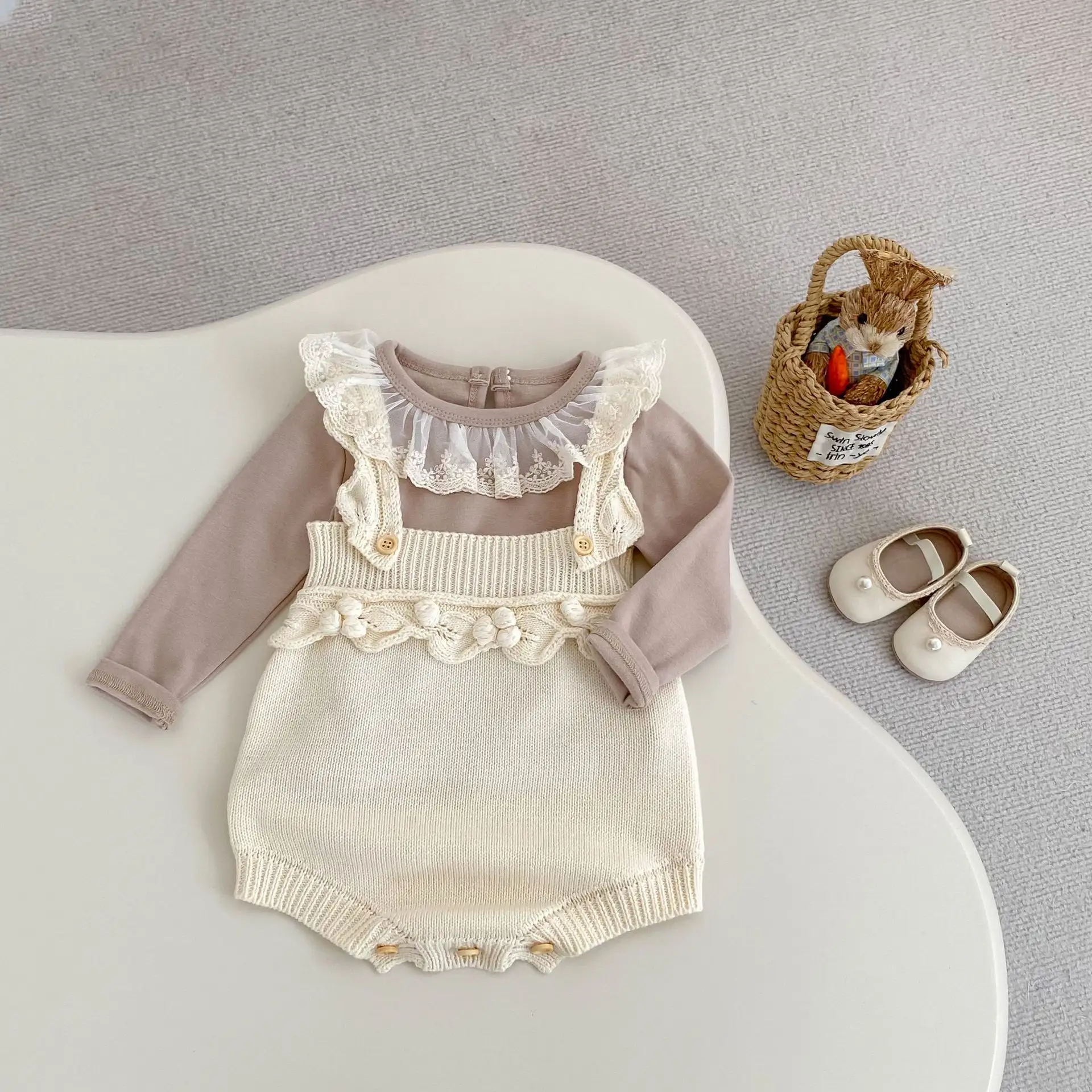 Infant Hand Crocheting Ball Strap Onesie