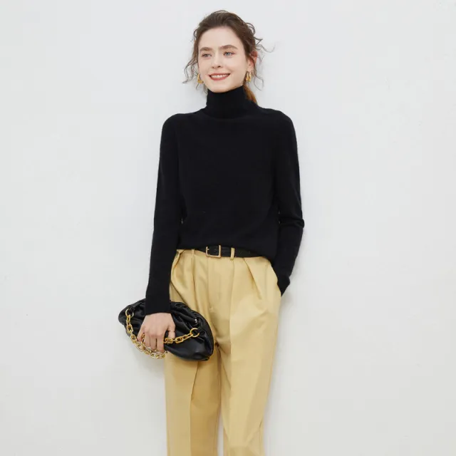 New Women's Loose fit Ribbed Turtleneck Cropped Knit Pullover Sweater Obsidian Black - Shop at LoveMi