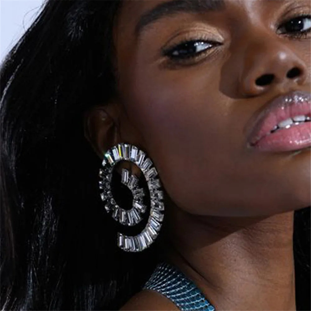 Multi-layer Irregular Rhinestone Spiral Earrings