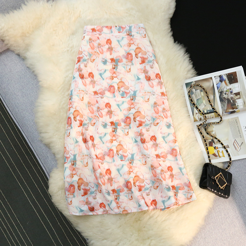Elastic-waist Mid-length Oil Painting Print Dress