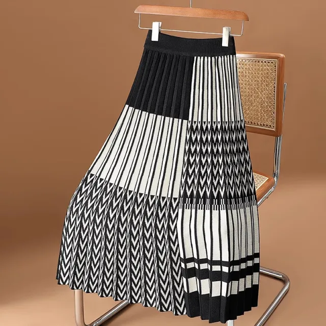 Plaid Pleated Skirt Knitted Skirt For Women Black - Shop at LoveMi