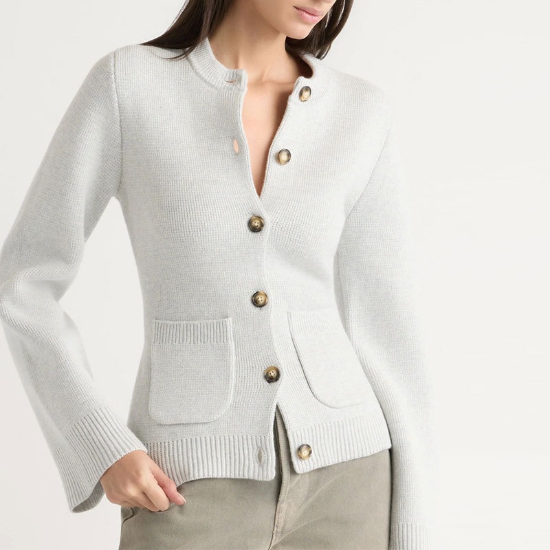 Womens Waist-cinching Round-neck Knit Cardigan Relaxed-style Single-breasted Knit Sweater Jacket