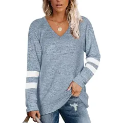 Women's New Loose-fitting Casual T-shirt Top - Light Blue - View 1