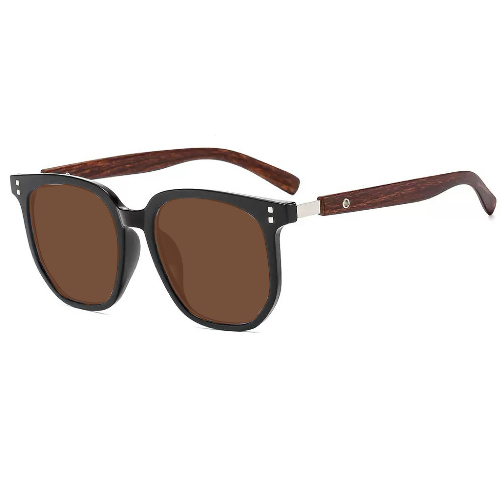 Fashionable Retro Polygonal Wood-grain Temple Arms, Stylish For Commuting And Easy To Match