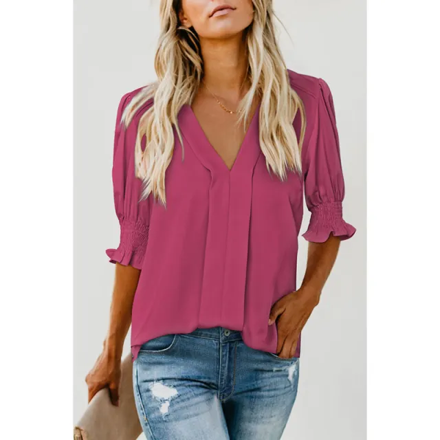 Shiying New V neck Half Sleeve Shirt For Women Rose - Shop at LoveMi