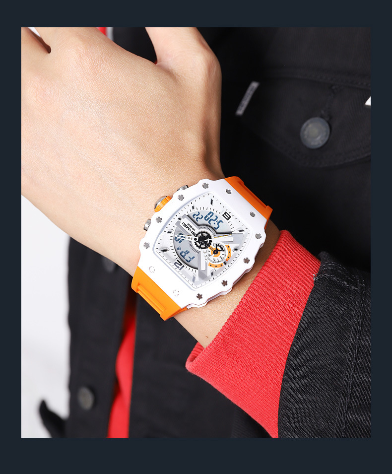 Skmei 2398 Multifunctional Dual Displays Stylish Barrel-shaped Case watch for Men