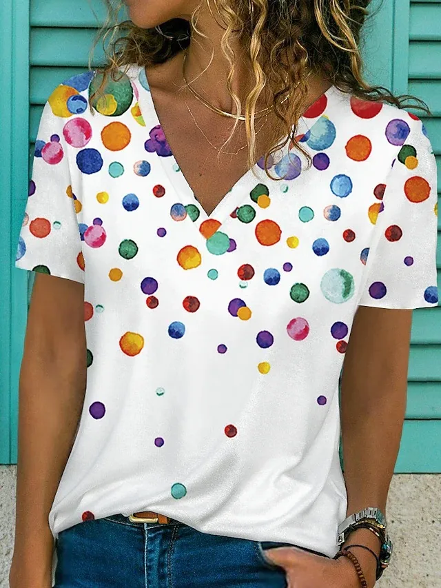 Women's T shirt Feather Print Short Sleeve Casual Style 4 M - Shop at LoveMi