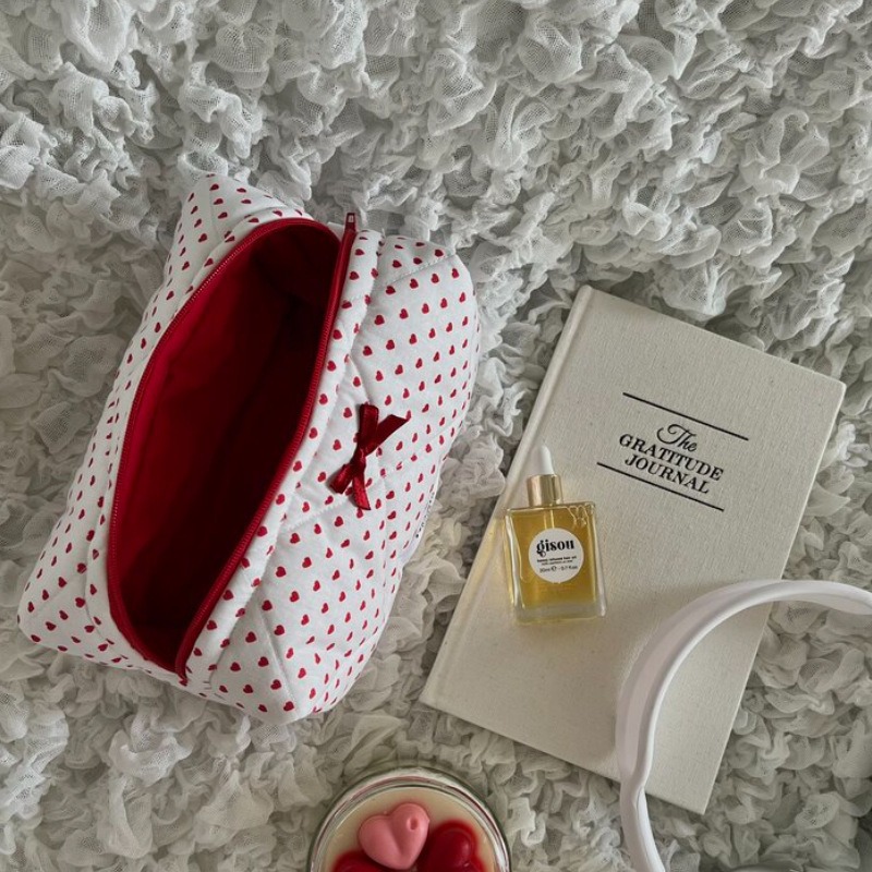 Korean Style Love Heart Bow Tie Cosmetic Bag