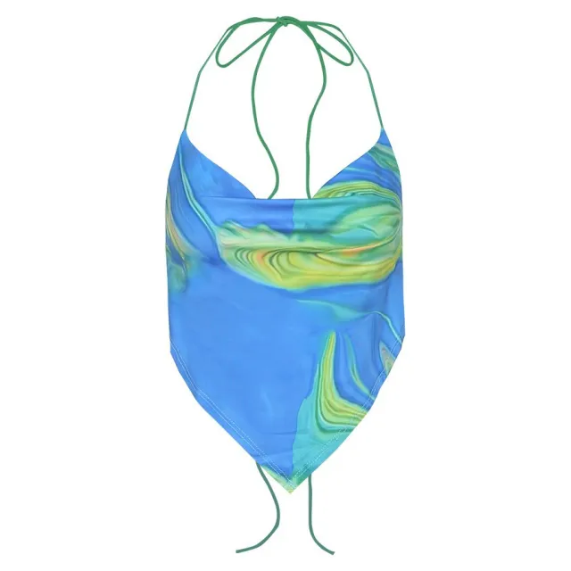 Summer Women's Clothing New Sling Backless Halter Vest T shirt Blue - Shop at LoveMi