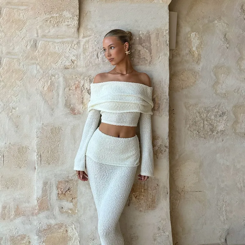 Top High Waist Pure Color Skirt Suit Women - White