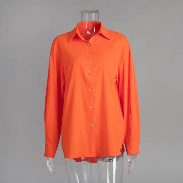Casual Solid color Minimalist Loose fit Shirt Red - Shop at LoveMi