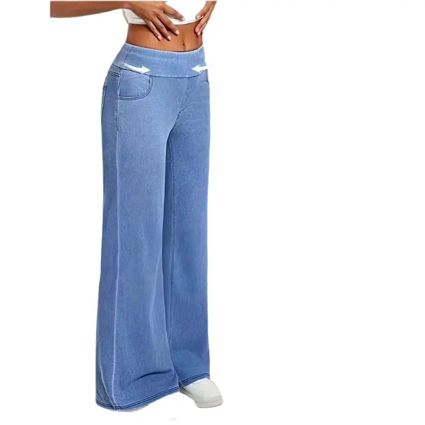 Stylish Elegant And Comfortable Faux Denim Jeans With A Digital Print