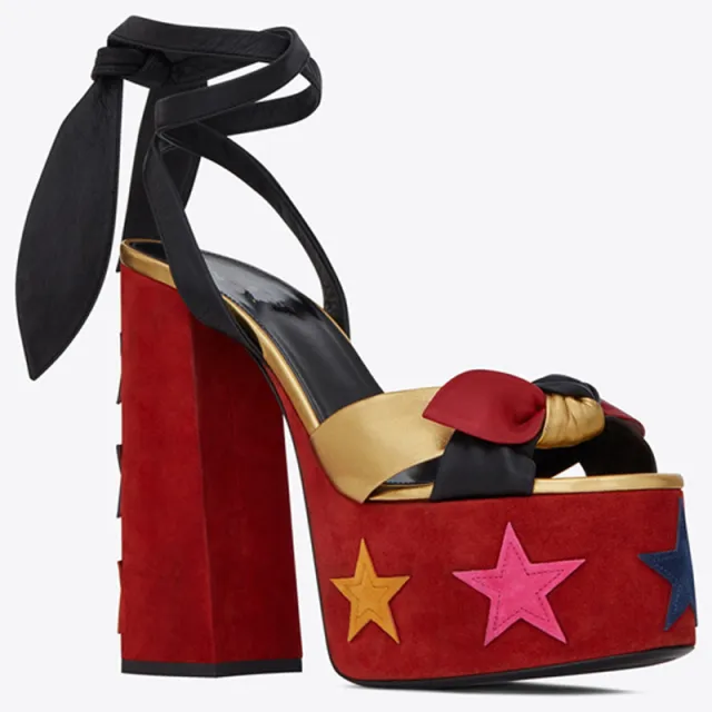 Summer Peep Toe Platform Thick Heel Bowknot Lace up Super High Heels Color Xingx 42 Yards - Shop at LoveMi