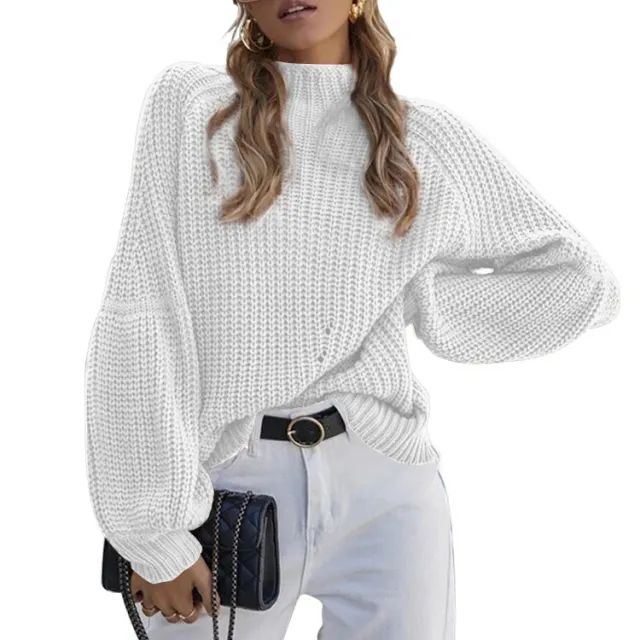 Autumn And Winter New Loose Half high Collar Sweater White - Shop at LoveMi