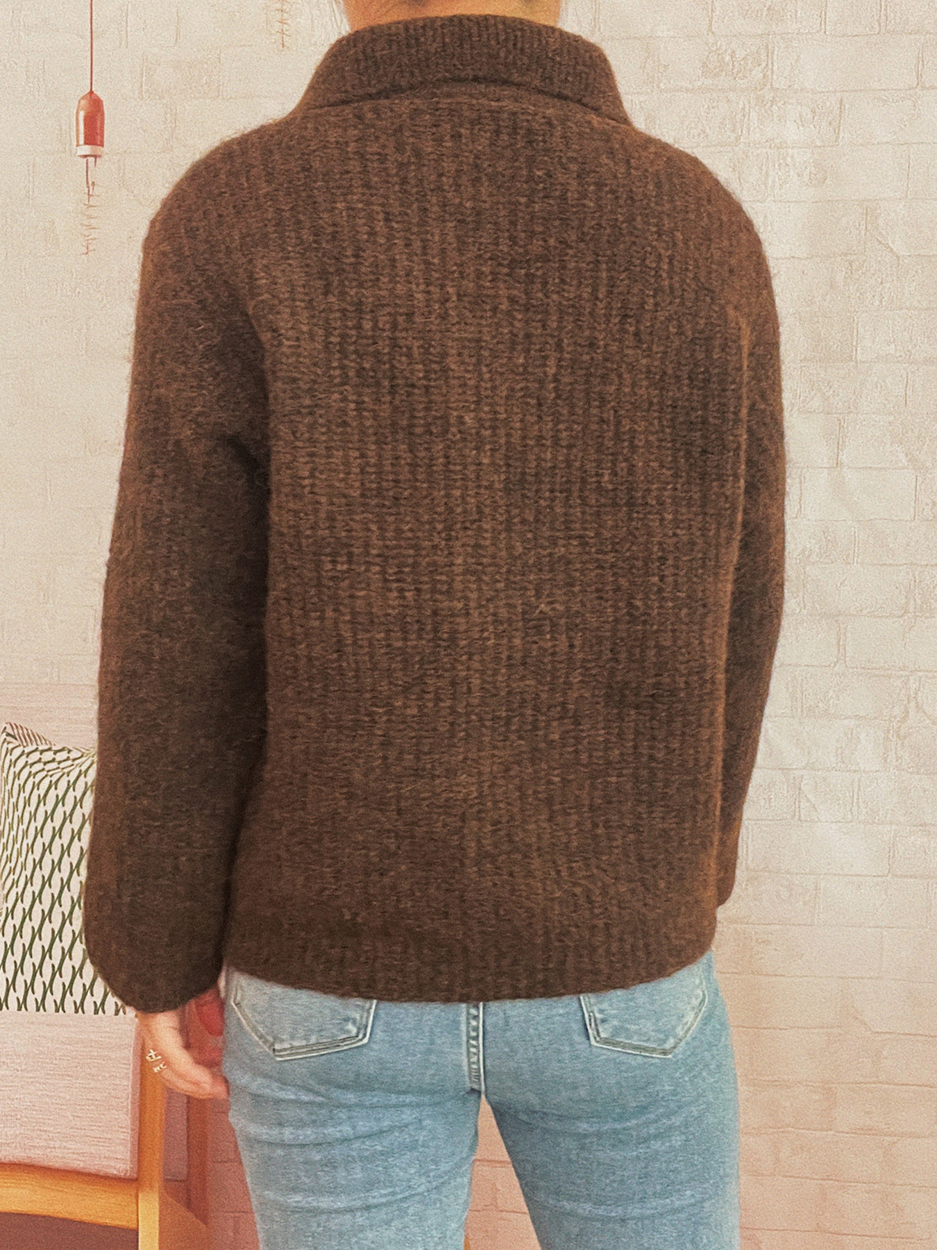 Simple Commute Lapel Tied Knitted Pullover Solid Color Loose Sweater