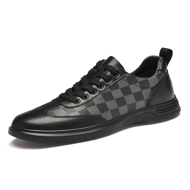 Fashion Low Top Plaid Cowhide Flat Casual Shoes