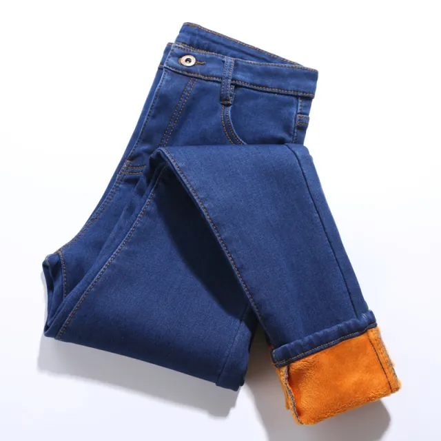Women's Temperament High Waist Elasticity Plus Velvet Jeans Blue - Shop at LoveMi