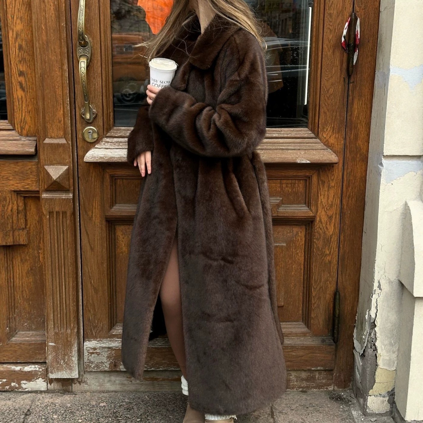 Mink-fur Faux Fur Long Coat