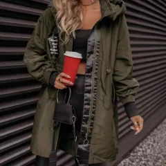 Mid-length Casual Coat For Women Anorak - Army Green - View 1