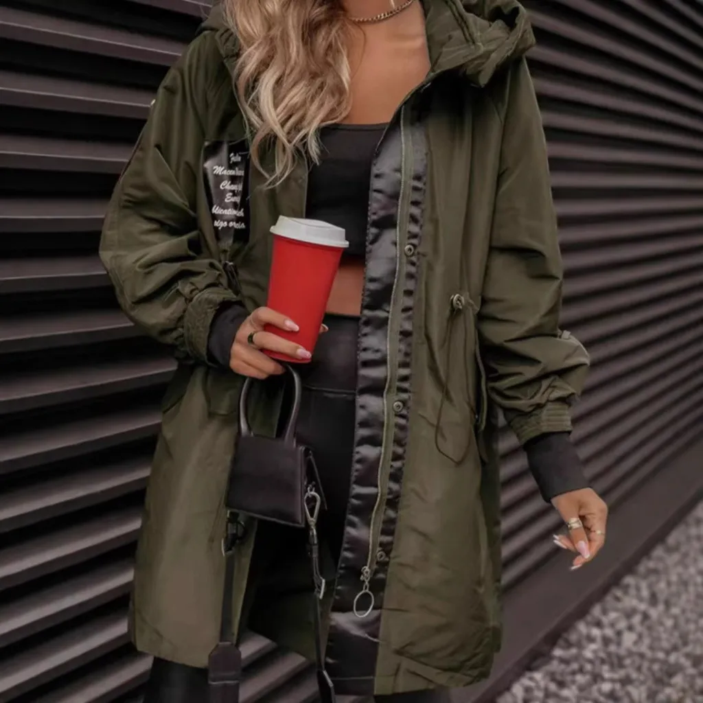 Mid-length Casual Coat For Women Anorak - Army Green